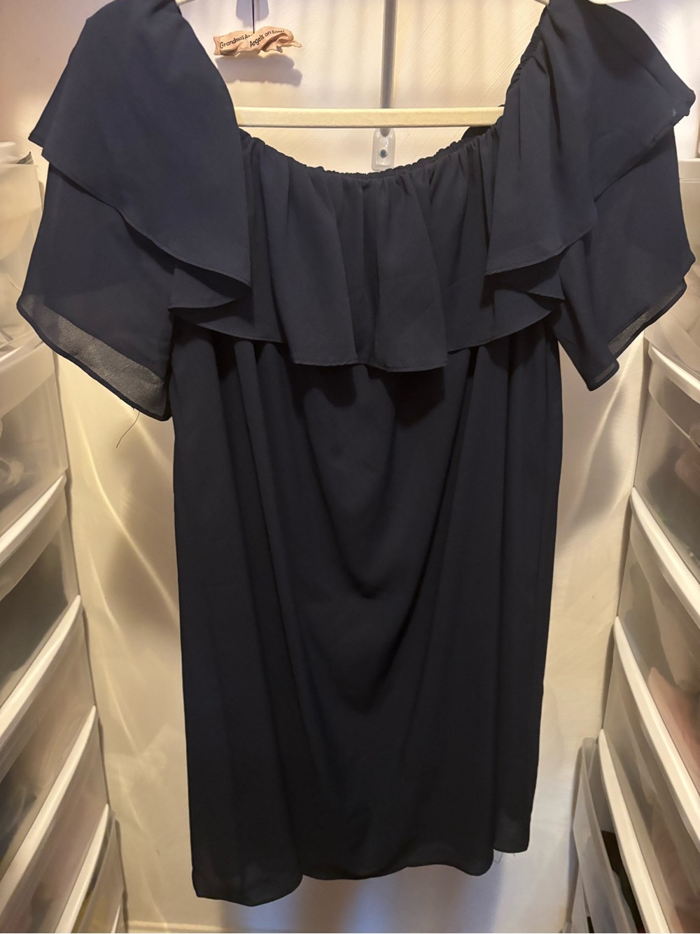 Off-the-Shoulder Navy Blue Ruffle Dress